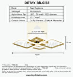 TT050-SR TT Aydınlatma ( Beyaz Işık ) Baklava Desen Sarı Kaplama 4 lü Led Avize