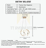 TT306-35-FSR TT Aydınlatma ( Sarı Işık ) Kavis Modeli Fransız Sarı Kaplama Led Avize