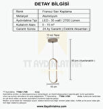 TT006-1-FSR-BYR TT Aydınlatma BEYAZ IŞIK LED Minyon Modeli Tekli  Fransız Sarı Kaplama Led Avize
