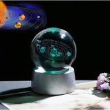 Güneş Sistemi Kristal Cam Küre Renk Değiştiren LED Işıklı Gece Lambası Dekoratif Hediyelik Gezegenler