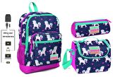 Coral High USB ve AUX Çıkışlı Okul Çanta Seti - Kız Çocuk - Pembe Unicorn Baskılı