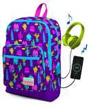 Coral High Kids Dört Gözlü Kız Çocuk Kaktüs Desenli İlkokul Çantası - USB+AUX Soketli