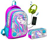 Coral High Kız Çocuk Unicorn İlkokul Çantası ve Kalemlik Seti - USB Çıkışlı