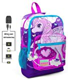 Coral High Mor Unicorn Baskılı Kız Çocuk İlkokul Çanta Seti - USB Çıkışlı