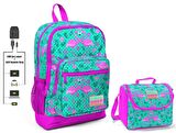 Coral High Yeşil Flamingo Baskılı Okul Çantası ve Beslenme Çantası Seti - Kız Çocuk - USB Soketli