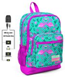 Coral High Yeşil Flamingo Baskılı Okul Çantası ve Beslenme Çantası Seti - Kız Çocuk - USB Soketli