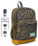 Coral High Yarasa Baskılı Okul Çantası ve Beslenme Çantası Seti - Erkek Çocuk - USB Soketli