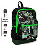 Coral High Yeşil Dinazor Baskılı Okul Çantası ve Beslenme Çantası Seti - Erkek Çocuk - USB Soketli