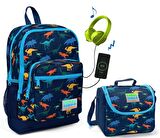 Coral High Dinazor Baskılı Okul Çantası ve Beslenme Çantası Seti - Erkek Çocuk - USB Soketli