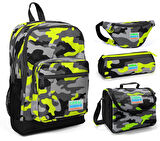 Coral High Yeşil Kamuflaj Erkek Çocuk 4'lü İlkokul Çanta Seti