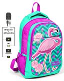 Coral High Pembe Flamingo Okul ve Beslenme Çantası - Kız Çocuk  - USB Soketli