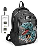 Coral High Dinazor Baskılı Okul ve Beslenme Çantası - Erkek Çocuk  - USB Soketli
