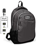 Coral High Siyah-Gri Erkek Çocuk İlkokul Çantası ve Kalemlik Seti - USB Soketli