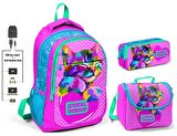 Coral High Kız Çocuk Pembe Sevimli Kedi 3'lü Çanta Takımı - USB Soketli