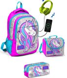 Coral High Kız Çocuk Pembe Unicorn 3'lü Çanta Takımı - USB Soketli