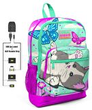 Coral High Sevimli Kedi ve Kelebek İlkokul Sırt Çantası ve Kalemlik Seti - Kız Çocuk - USB Soketli