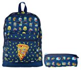 Kaukko Kids&Love Lacivert Zombie Pizza İlkokul Çanta ve Kalemlik Seti - Erkek Çocuk