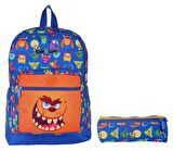 Kaukko Kids&Love Mavi Sevimli Canavarlar İlkokul Çanta ve Kalemlik Seti - Erkek Çocuk