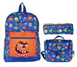 Kaukko Kids&Love Mavi Sevimli Canavarlar İlkokul Çanta Seti - Erkek Çocuk