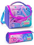 Coral High Kız Çocuk Mavi Pembe Flamingo Beslenme Çantası Seti