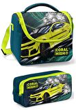 Coral High Yeşil Sarı Araba Erkek Çocuk Beslenme Çantası Seti