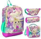 Coral High Su Yeşili Unicorn Üçlü Okul Çantası ve Bel Çantası Seti