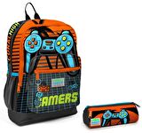 Coral High Turuncu Gamers İlkokul Sırt Çantası ve Kalemlik Seti