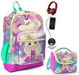 Coral High Su Yeşili Unicorn Okul ve Beslenme Çantası Seti - Usb Soketli - Kız Çocuk