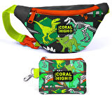 Coral High Yeşil Dinazor Bel Çantası ve Bozuk Para Çantası Seti - Erkek Çocuk