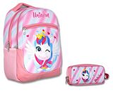Cennec Pembe Sevimli Unicorn İlkokul Sırt Çantası ve Kalemlik Seti - Kız Çocuk
