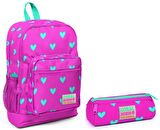 Coral High Pembe Kalp Desenli Okul Sırt Çantası ve Kalemlik Seti - Kız Çocuk