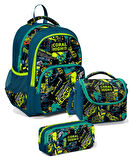 Coral High Üç Gözlü İlkokul Sırt Çantası Seti Yeşil Yazılı Erkek Çocuk