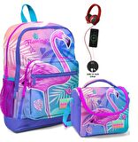 Coral High Okul Çantası ve Beslenme Çantası Seti - Kız Çocuk Pembe Flamingo - USB Soketli