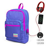 Coral High Okul Çantası ve Beslenme Çantası Seti - Kız Çocuk Mor - USB Soketli