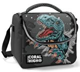 Coral High Baskılı Okul Sırt Çantası ve Beslenme Çantası Erkek Çocuk Gri Dinazor