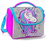 Coral High Okul Sırt Çantası ve Beslenme Çantası Kız Çocuk Gri Unicorn