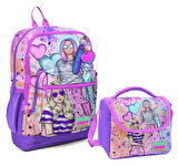 Coral High Dört Bölmeli Kız Çocuk Okul Sırt Çantası ve Beslenme Seti - Pembe Mor Fashion Girl
