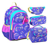 Coral High Lavanta Pembe Baloncuk Desenli Kız Çocuk Dörtlü Okul Çanta Seti - İlkokul ve Ortaokul İçin Uygun