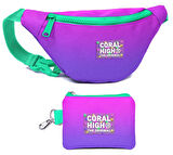 Coral High Kız Çocuk Pembe Mor Renk Geçişli Desenli Bel Çantası ve Bozuk Para Cüzdanı Set