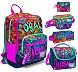 Coral High Beşli İlkokul/Ortaokul Çanta Seti - Pembe Lacivert Grafiti - Erkek Çocuk