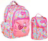 Kaukko İlkokul Sırt Çantası ve Beslenme Çantası Seti - Aynalı Nakışlı Cupcake Pembe - Kız Çocuk