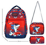 Waddellbag Kırmızı Köpekbalığı Erkek Çocuk Üçlü İlkokul Çanta Seti