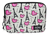 Jacbag Paris Gri/Pembe Kadın/Kız Çocuk Tablet Çantası/Kılıfı (Suya Dayanıklı Malzeme)