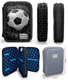 Coral High Siyah Beyaz Futbol Baskılı Erkek Çocuk Okul Çantası ve Organizer Kalemlik Seti 23653+11153