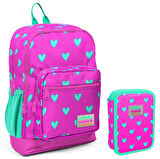 Coral High Yeşil Pembe Kalp Desenli Kız Çocuk Okul Çantası ve Organizer Kalemlik Seti 23113 11133