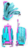 Coral High Çekçek Tekerlekli Kız Çocuk, Turkuaz Pembe Çizgili, İlkokul Üçlü Okul Çanta Seti