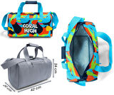 Coral High Erkek Çocuk Lacivert Mavi Grafiti Desenli Çocuk Valizi ve Seyahat/Spor Çantası Seti