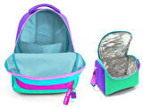 Coral HighKız Çocuklar İçin Üç Gözlü Pembe Yeşil Çok Renkli Okul Sırt Çantası ve Termal Beslenme Çantası