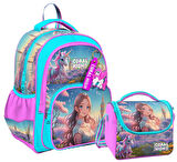 Coral High Kız Çocuklara Özel İlkokul Çantası ve Beslenme Çantası Takım - Turkuaz Pembe Anime Kız