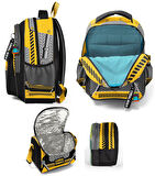 Coral High Üç Bölmeli Siyah Sarı Robot, Erkek Çocuk, İlkokul Üçlü Okul Çanta Seti